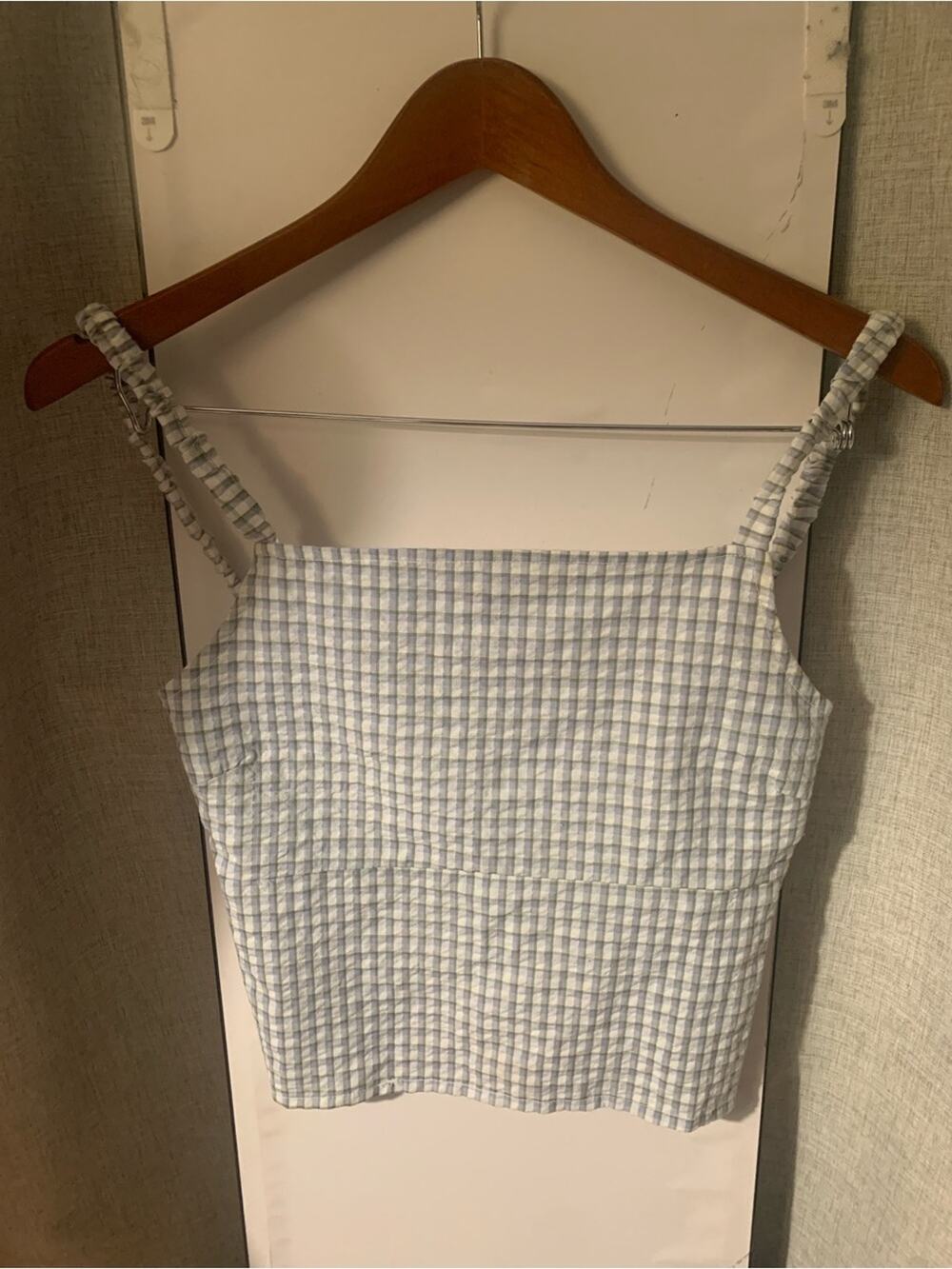 Brick Lane Blue and White Gingham Square-Neck Crop Top